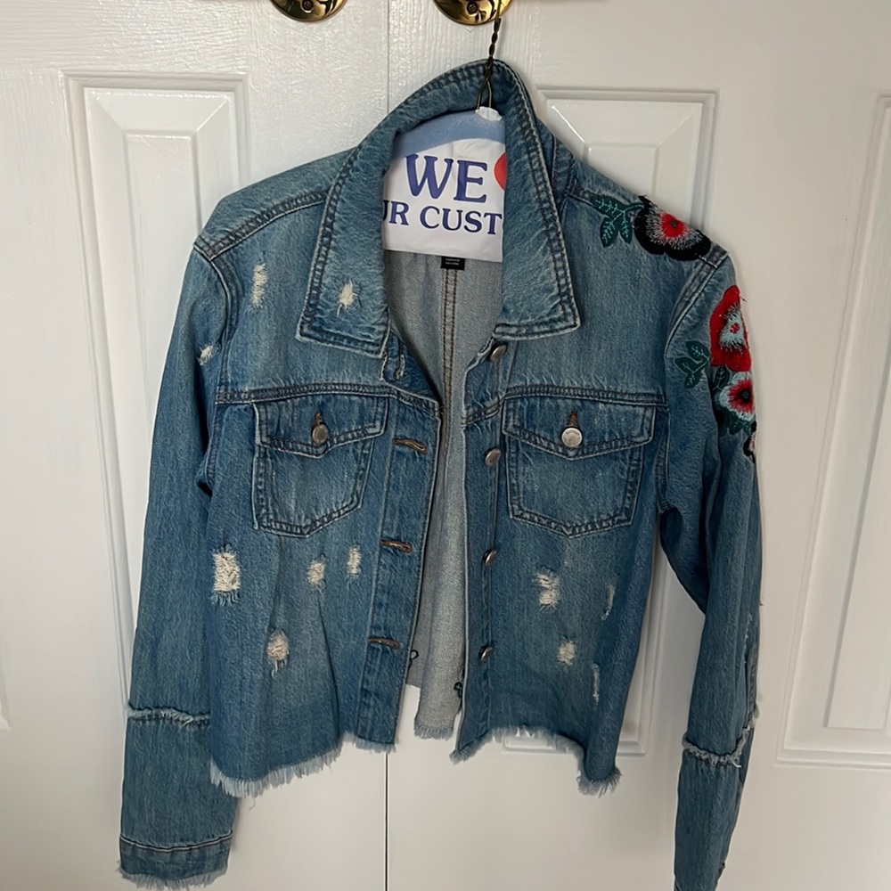 Buffalo David Bitton Jean Jacket, size small, with flower designs